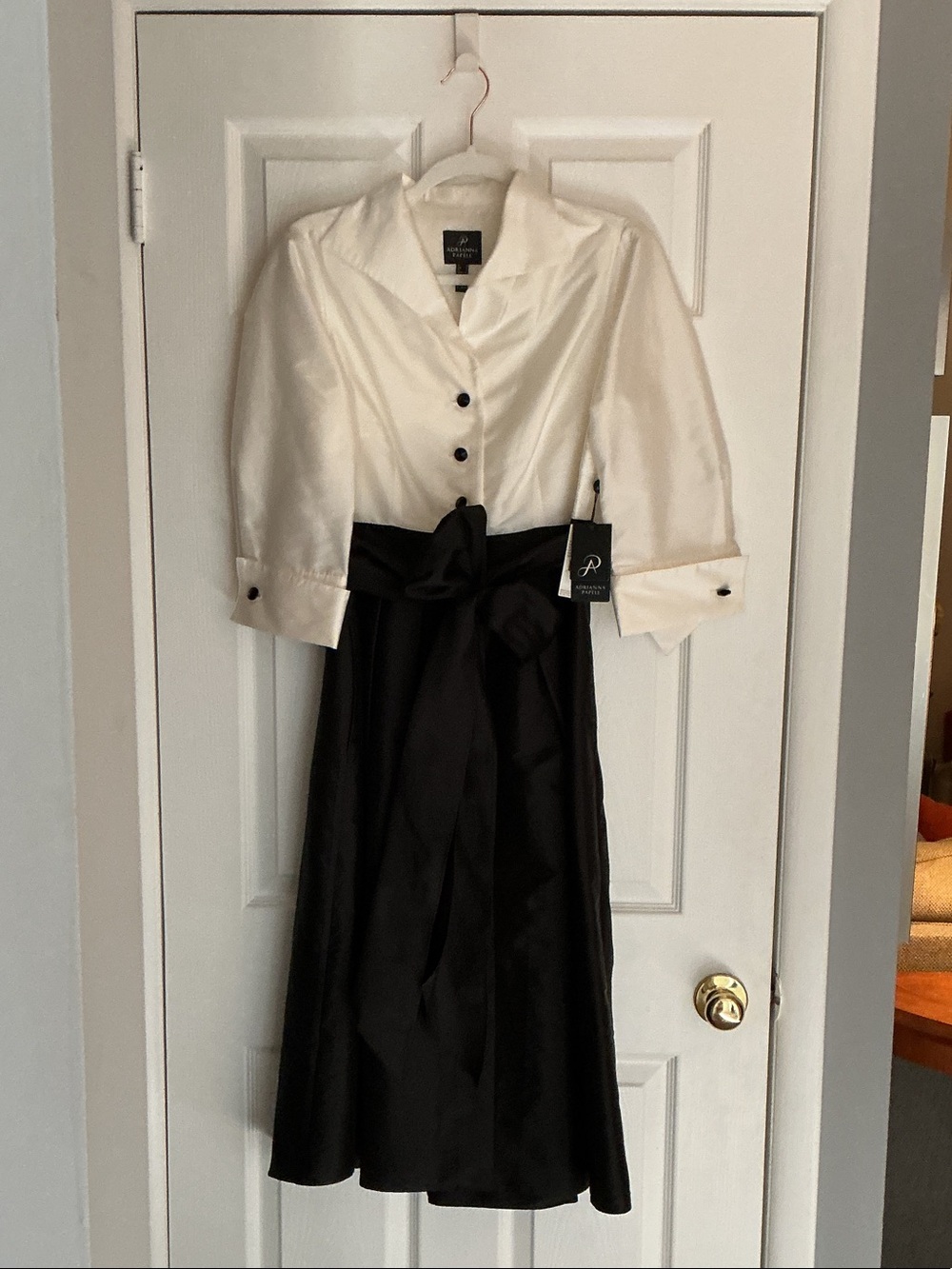 Adrianna Papell Cream Bodice with Black Skirt Midi Dress